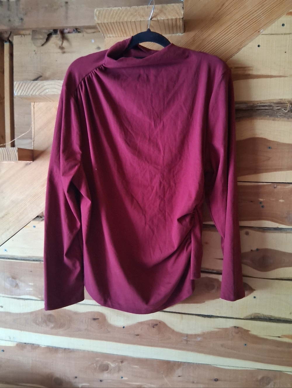 Womens Plus Size Spandex Ruched Berry Long Sleeve Shirt